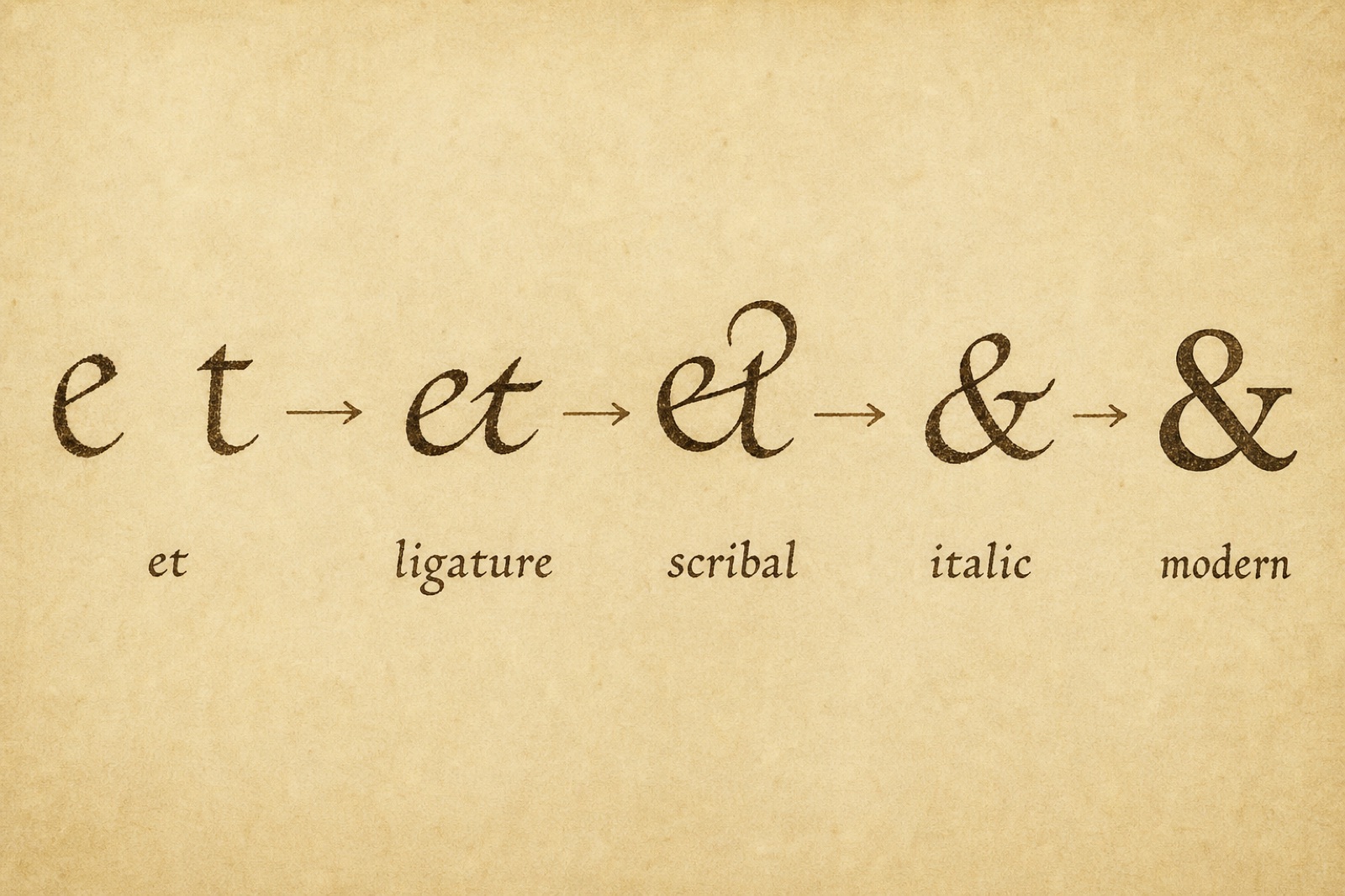 logogram examples including ampersand and dollar sign: Latin et evolving into the modern ampersand